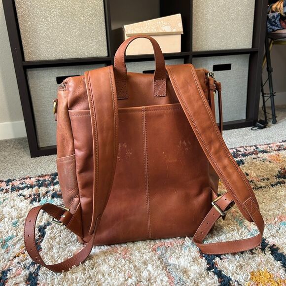 Azaria Luxe La Mère Backpack Grand Brown Leather Baby Diaper Bag - Picture 4 of 13